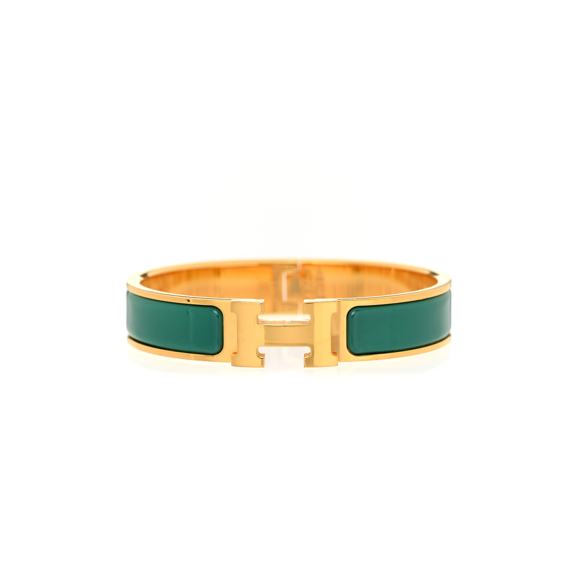 HERMÈS ENAMEL NARROW CLIC CLAC H BRACELET PM MALACHITE